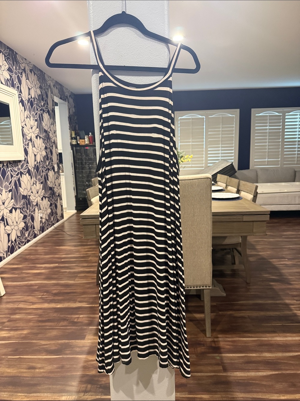 Old Navy Black and White Striped Midi Swing Dress